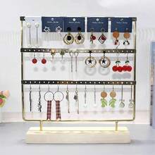 1 Giá đỡ bông tai bằng kim loại mạ vàng có đế gỗ tháo rời, giá trưng bày bông tai và trang sức để bàn, thích hợp sử dụng trong nhà, quà tặng ngày Valentine, quà tặng mùa hè mát mẻ, hộp đựng trang sức, giá đỡ bông tai, giá trang sức, trang trí phòng. - Vàng - Xem 3