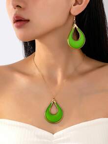 Bộ 3 món trang sức vòng cổ và khuyên tai kim loại hình giọt nước tối giản, thiết kế thanh lịch dành cho nữ - Đỏ - Xem 5