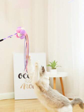 1pc (Random Color) Fairy Cat Teaser Wand With Acrylic Tassel Bell, Cat Toy For Entertaining