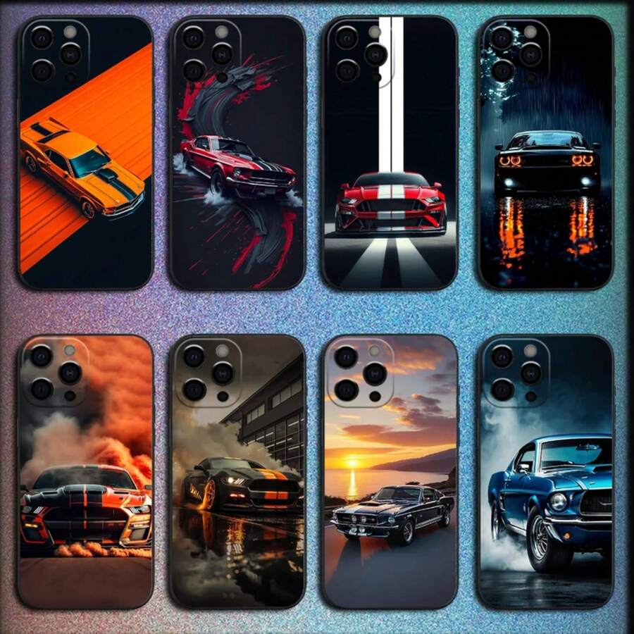 Funda de teléfono compatible con S M-Mustang, compatible con iPhone 16, 15, 14, 13, 12, 11, Pro, X, XS, Max, XR, Plus, Mini, de color negro suave, compatible con el caso del 17 Pro, el caso del 17 Pro Max y el caso del 17 - z7 - Ver 1