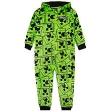 Minecraft | Creeper Mosaic Boys' Hooded One Piece Sleep Suit | Kids' PJs | Fast UK Delivery Shipping | Trusted UK Seller | Great Gift For Kids | Perfect For Halloween, Birthdays And Christmas - Green - View 1