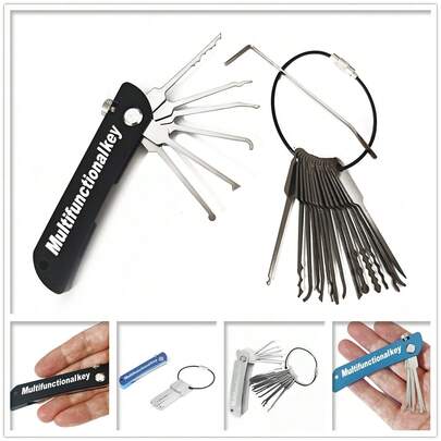 21合1紧凑型撬锁套装防锈多功能开门钥匙钥匙替换便捷迷你挂钩拆卸套件维修工具