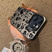 Custodia per telefono con motivo teschio di moda nera, compatibile con 16/16Pro/16ProMax/16Plus/15/15Plus/15Pro/15Promax, 14/14Plus/14Pro/14Promax, 13/13Pro/13Promax, 12/12Pro/12Promax, 11/11Pro/11ProMax, 7/8plus, XR/Xs/XsMax, antiurto, durevole, alla moda, bella, elegante