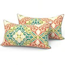 Outdoor/Indoor Throw Pillows, 18x18 Square Pillows With Inserts Bed, Couch, Sofa & Patio Furniture (Set Of 2, Monstera Blue), Decorative Pillows - 幾何橙色 - 查看 1