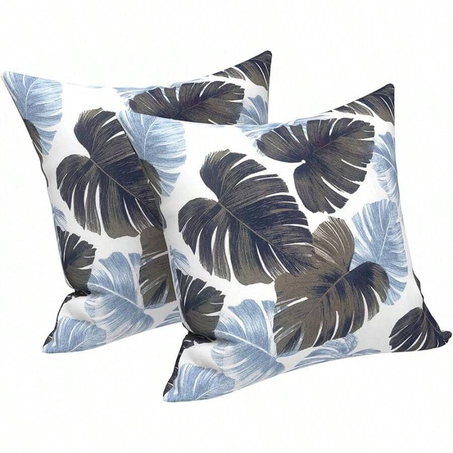 Outdoor/Indoor Throw Pillows, 18x18 Square Pillows With Inserts Bed, Couch, Sofa & Patio Furniture (Set Of 2, Monstera Blue), Decorative Pillows - 龜背竹藍 - 查看 1