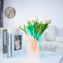 D11.8 Inch Iridescent Plastic Vases For FlowersFlower Vases For Bouquet Acrylic Vases For Centerpieces Table DecorRec Look Wedding Housewarming Gift Iridescent 4.7''Lx11.8''H10 - óng ánh - Xem 6