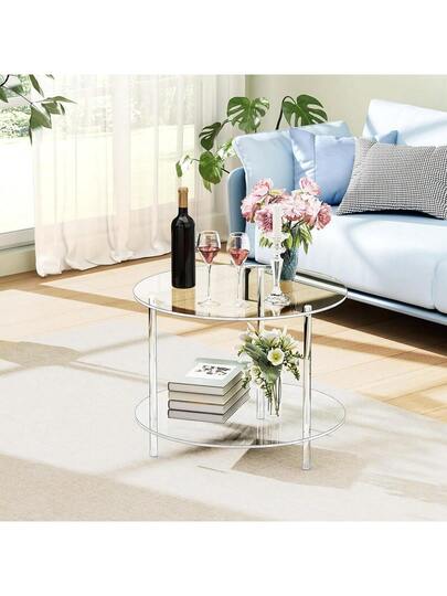 1pc Acrylic Transparent Detachable Coffee Table, Round Tafel Furniture Living Room, Multifunctional Bedside Cabinet Side Small Spaces, Bedroom, Study view 8