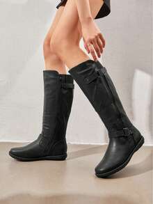 Women's Faux Fur-Lined Knee High Winter Boots - Black - View 2