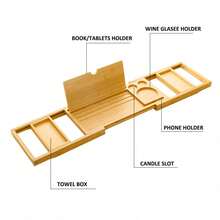 Khay bồn tắm có thể gập lại, Giá để đồ bồn tắm, Khay bồn tắm bằng tre, Khay bàn tắm có thể mở rộng, Phụ kiện phòng tắm bồn tắm Quà tặng sinh nhật Halloween cho ngôi nhà mới - cây tre - Xem 4