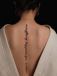 1pc Sexy Back Phrase Decorative Temporary Tattoo Sticker, Suitable For Back, Legs, Arms, Etc., Ideal For Fashion-Conscious Individuals - Black - View 3