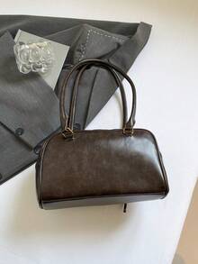 Vintage One Shoulder Bag, Multi-Pocket, Women's Bag, Faux Leather Material, Solid Color Retro, Large Capacity Women's Shoulder Bag, Comes With Pendant (Pendant May Vary Slightly By Batch)