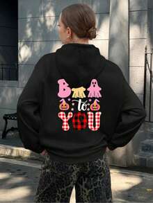 Mujer003-1 Sudadera de mujer Halloween invierno sudadera de manga larga es cómoda y suave Falda suave de cuello redondo para mujer con diseños festivos de Halloween, cómoda y atractiva, perfecta para cualquier ocasión informal - Negro - Ver 1