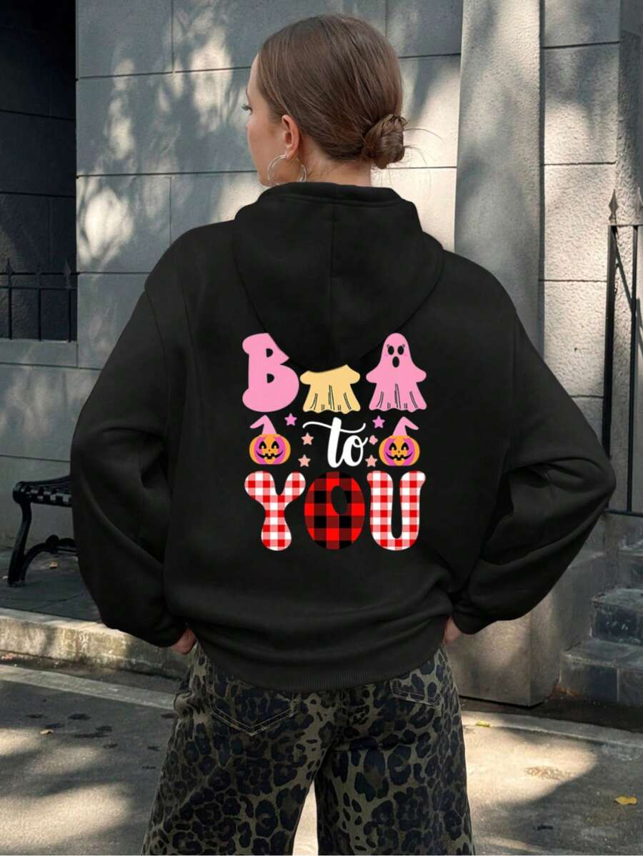 Mujer003-1 Sudadera de mujer Halloween invierno sudadera de manga larga es cómoda y suave Falda suave de cuello redondo para mujer con diseños festivos de Halloween, cómoda y atractiva, perfecta para cualquier ocasión informal - Negro - Ver 1