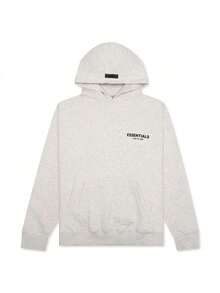 Essentials  Hoodie 'Light Oatmeal' Loose Drop Shoulder Hooded Fall Winter Cotton Sweater Sweatshirt, Vintage Flocking Craftsmanship Combined With Modern Breathable Technology, Warm Cotton Flocking, Loose Urban Functional Wear, High-End Cotton For Urban Street Style, Loose Silhouette Gender-Neutral Design, Mixed-Color Cotton For Low-Profile, Preferred Choice For Cafes And Hiking. - 灰色 - 查看 7