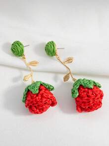 1 Par de Brincos Elegantes Trançados em Forma de Rosa, Joias da Moda para Mulheres, Adequado para Festa, Reunião, Uso Diário, Presente do Dia dos Namorados - Multicolorido - Visão 4