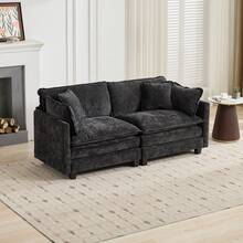 Aoowow Modular Sectional 2 Seater Cloud Sofa Couch For Living Room,78" Loveseat Couch With Deep Seat,Modern Chenille 2 Seat Sofas,Fluffy Small Couches For Bedroom,Small Spaces,Black - 黑色 - 查看 9