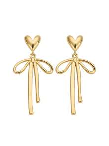 A Pair Of Fashionable Heart-Shaped Bow Earrings, Exquisite And Versatile, Suitable For Ladies; Perfect For Wearing On Any Occasion And Can Be Gifted To Friends.