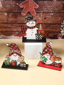 1 set Adorno de madera navideño, diseño de muñeco de nieve, Papá Noel y hombre de jengibre a cuadros rojos y negros, decoración de mesa navideña, decoración de escritorio para fiesta de Navidad, decoración navideña, decoración del hogar, regalo de Navidad, regalo conmemorativo para un ser querido, decoración festiva, decoración de estilo granja, decoración de mesa de cocina, regalo de Navidad creativo DIY, decoración navideña
