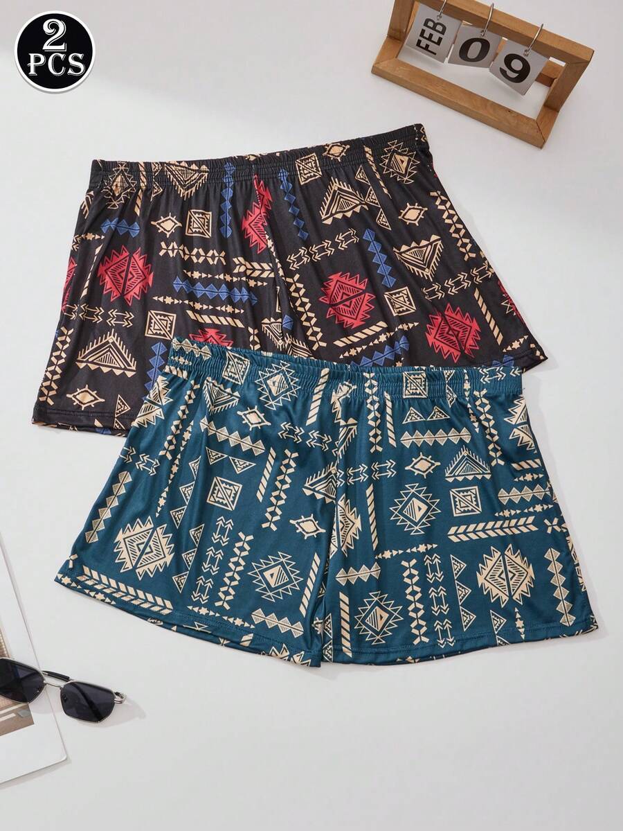 2pcs Vintage Print Men's Underwear, Comfortable Versatile Mid-Rise Boxer Briefs, Fashionable Printed Men's Briefs