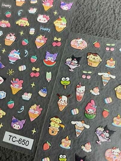 1/2pcs Japanese Cartoon Cute HelloKitty Yugui Dog Kulomi Meileti Nail Stickers Embossed 3D Handbooks DIY Phone Cases Nail Decoration Stickers