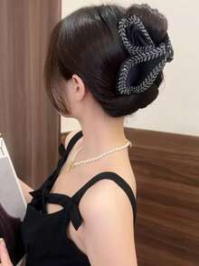 1pc Elegant Retro Leaf, Wheat Ear, Hair Claw With High-End Rhinestones, Suitable For Everyday And Party Wear (Wheat Ear Direction Random) - Black - View 1