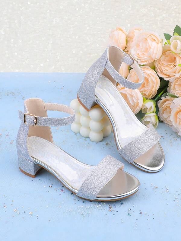 Mädchen Festliche Schuhe, Prinzessin Mary Jane Schuhe für Aufführungen, Hochzeiten, Partys, Feiertage - Bequeme, vielseitige High Heel Sandalen für Kleinkind Kleine & Große Mädchen, süße silberne Glitzer Offene Zehe Leichte Sommerschuhe