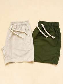 Kit Of 2 Premium Linen Shorts Maurucinho Men's Linen Shorts Kit Of 2 Bermuda Shorts Summer End Of Year - 軍綠色 - 查看 1