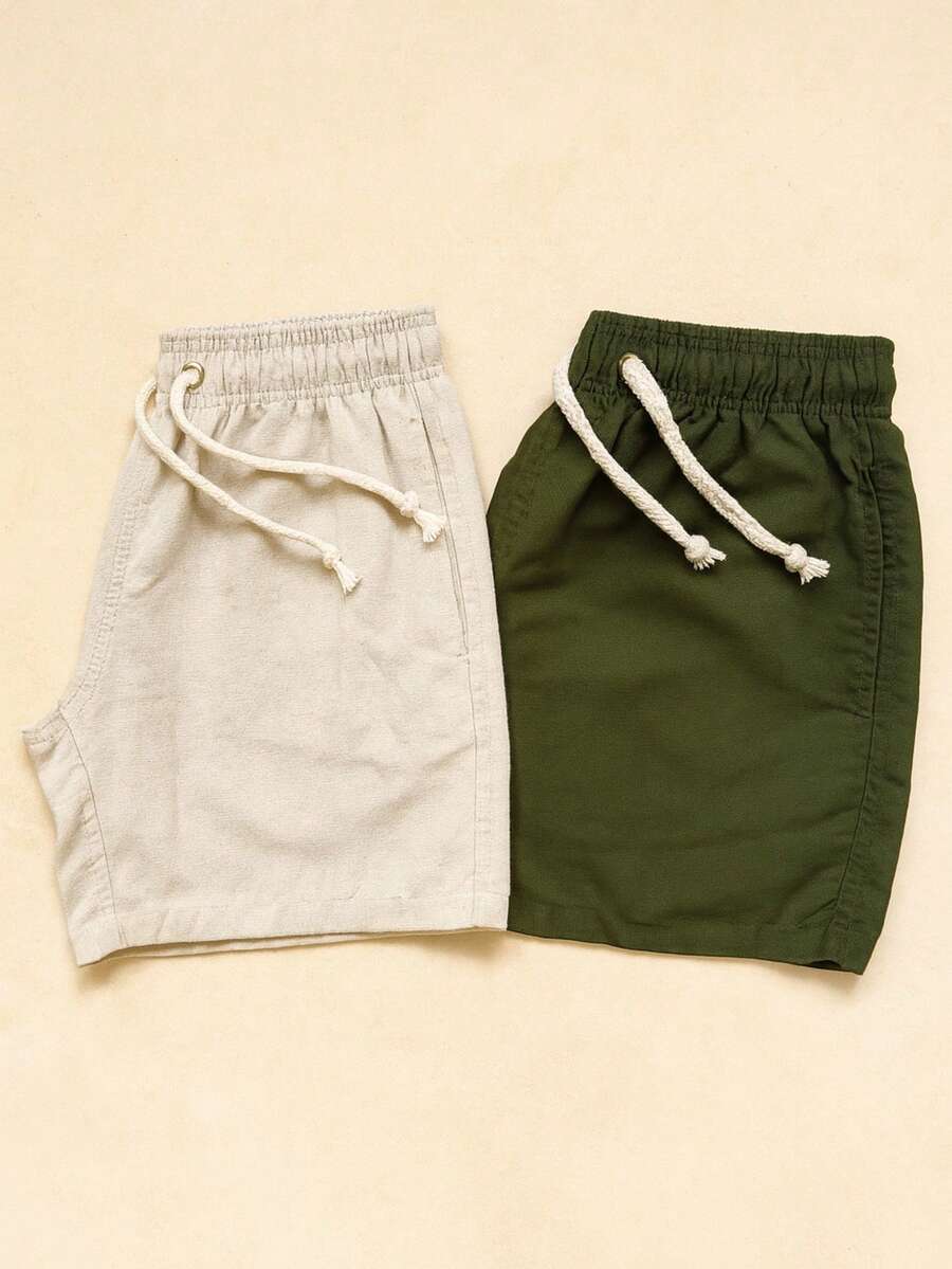 Kit Of 2 Premium Linen Shorts Maurucinho Men's Linen Shorts Kit Of 2 Bermuda Shorts Summer End Of Year - 軍綠色 - 查看 1