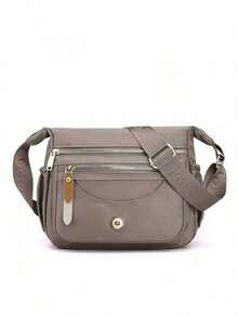 Colorful-Border Multi-Layer Shoulder Bag Women's Casual Mom Bag Large Capacity Waterproof Nylon Crossbody Bag - Milk Tea Color - View 5