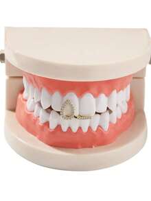1pc Hollow Water Drop Shaped Zirconia Inlaid Copper Tooth Grillz, Hip Hop Side Tooth Jewelry Suitable For Men And Women - Multicolor - View 7