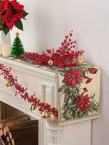 1pc Christmas Bird Table Runner, Christmas Decorative Table Runner, Christmas Linen-Like Table Runner, Table Runner, Table Runner, 1pc Table Runner, 4pcs Placemats, 1pc Pillow Cover, 3 Products Available, Seasonal Home Decor For Indoor/Outdoor Winter Party, Christmas Home Decoration, Christmas Room Decor, Christmas Party Supplies