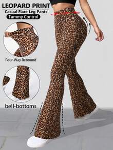Women Leopard Pattern Slim Fit Flared Pants High Waist Seamless Wide Leg Leopard Print Sports Trousers Gym Yoga Lift Buttocks Exercise Leggings Breathable Comfort Suitable For Daily Leisure Activities Such As Dancing And Yoga Four Seasons Daily Women's Clothing