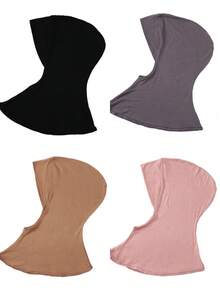 4 Peças/Conjunto Touca Interna Modal de Cor Sólida Com Capa Para o Pescoço, Elástica, Macia e Respirável para Mulheres, Lenço, Chapéu, Acessórios de Abaya, Véu Diário