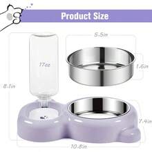 Dog Bowls, Food And Bowl Set With Dispenser And Stainless Steel Bowl Cats And Small Dogs - Light Blue - 紫色 - 查看 5