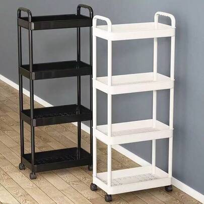 1pc Space Saving 3/4 Tier Storage Rack, Bathroom Organizer Shelf, Floor Standing Multifunctional Shelving Unit For Bathroom, Kitchen, Office, Living Room, Easy To Assemble, Movable, Great Gift