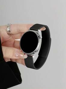 18mm 20mm 22mm Silicone Magnetic Strap With Textured Leather Pattern - Compatible With Samsung Galaxy Watch 6 5 4 40mm 44mm, Galaxy Watch 5 Pro, Galaxy Active 2, Watch 6 4, GT6 GT5 GT4 GT3 GT2 Pro - Comfortable, Unisex Design - Black - View 8