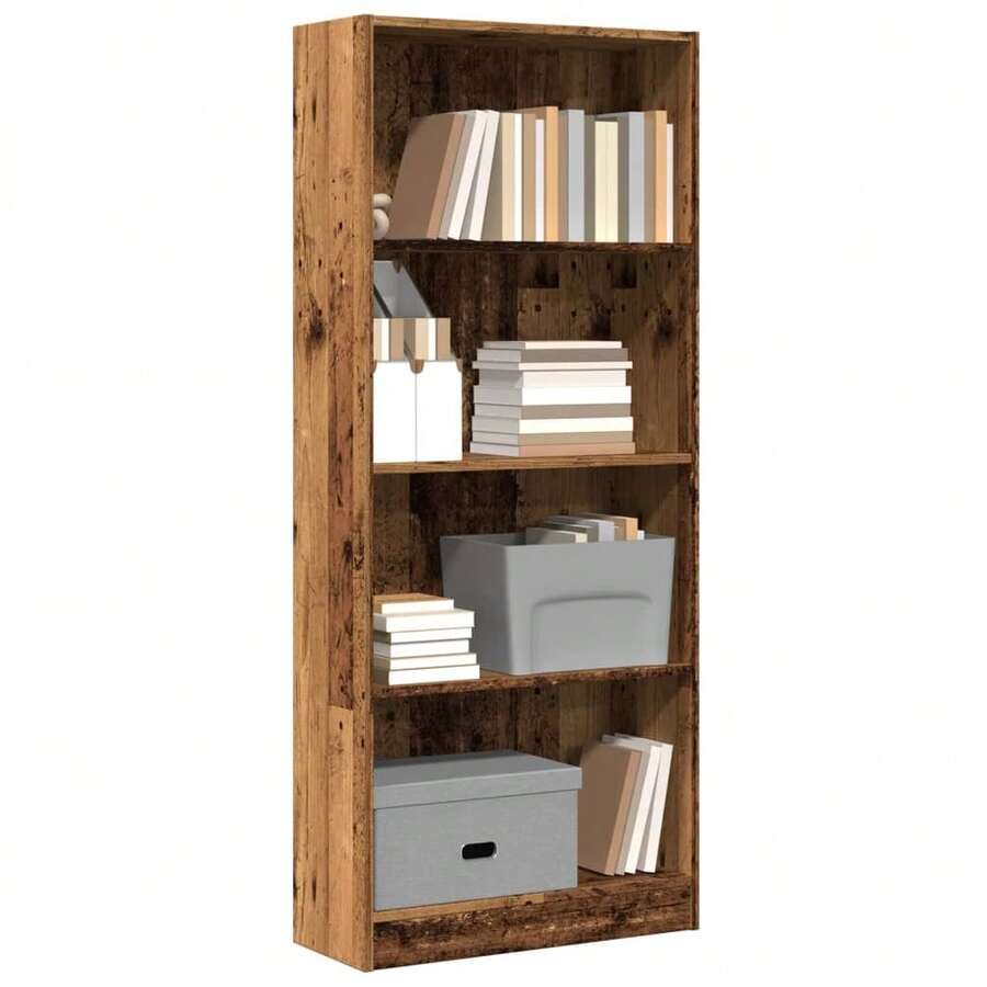 Libreria Larryhot in legno vecchio 60x24x143 cm in legno ingegnerizzato, resistente e durevole, facile da montare, stile decorativo, adattA, Per riporre soprammobili, statuette, libri, piccoli oggetti, ecc. - Castano - Visualizzare 1
