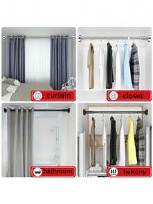 1 件装可调节不锈钢衣柜杆，可伸缩浴室毛巾杆、衣架、窗帘杆、衣柜挂杆、可伸缩浴帘杆、阳台杆 - 无需钻孔，适用于窗帘、门和卧室收纳