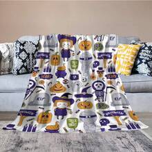 Flannel Fleece Blanket Plush Spider Webs Witch's Hat Black Bats Decorated Pumpkins 40 * 30ingift - 30吋x40吋+款式-6 - 查看 6