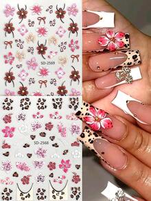 2 Stücke 3D Leopard Muster Hibiskus Blumen Nagelaufkleber, charmantes Leopard Muster Hibiskus Lilie Nagelkunst Design, selbstklebende Nagelaufkleber, Y2K süßes Design, elegante Nageldekoration, DIY Nagelstudio Zubehör, Nagelbedarf - Verschiedenfarbig - Übersicht 11