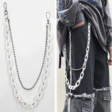 1pc European And American Hip-Hop Pants Chain Accessories, High Street Accessories Two-Tone Pants Chain, Acrylic Waist Pants Chain / Bag Chain - Đen và Đỏ - Xem 6