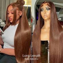 Oxeye 13*4 Straight Bob Human Wigs 200% Chocolate Brown Bob Lace Front Wig 13x6x1 Lace Frontal Wig Human Hair Wigs Dark Brown Straight Human Hair Wig #4 Colored Long Straight Wig Pre Plucked With Baby Hair Natural Black Straight Human Hair Wig - #4 - 查看 3