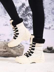 Bottes de neige longues pour femmes, bottes rondes chaudes doublées thermiques antidérapantes, chaussures de neige polyvalentes simples, bottes hautes pour femmes