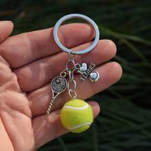 I Love Playing Tennis Keychain Four-Link Chain Tennis Key Ring Sports Enthusiast Keychain - [銀色] - 查看 3
