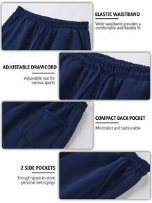 Blueplus Men's Solid Color Drawstring Sports Pants Jogging Pants Suitable For Outdoor Jogging Gym Fitness,1pc Nine-Point Pants,  Spring And Autumn Sports Casual Pants Sweatpants For Men - Màu xanh hải quân - Xem 6