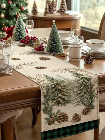 1pc Christmas Tree Table Runner, Christmas Decorative Table Runner, Christmas Linen-Like Table Runner, Table Runner, Table Runner, 1pc Table Runner, 4pcs Placemats, 1pc Pillow Cover, 3 Products Available, Seasonal Home Decor Indoor/Outdoor Party Supplies, Winter Home Decor, Christmas Decoration, Christmas Room Decor, Christmas Party Decoration