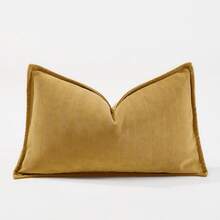 1 件芥末黄（无填充）鱼骨图案滚边装饰枕套，现代奢华柔软雪尼尔滚边靠垫套，适用于沙发、床、卧室、办公室、酒店、装饰，四季皆宜 - 芥末黃 - 查看 12