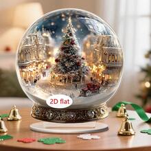 1/2 件圣诞雪球装饰，2D 平面亚克力水晶球，带有圣诞老人和圣诞树的神奇冬季场景，非常适合家庭或办公室装饰、室内和室外使用、圣诞装饰礼物。
