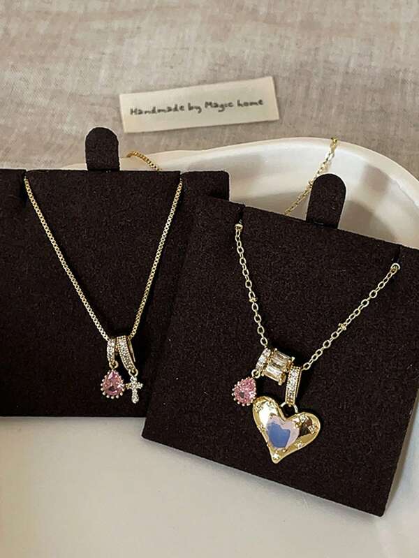 1 Stück rosa Zirkonia Herz Quaste Halskette, eleganter, vintage, modischer und vielseitiger Choker für Frauen