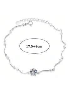 1pc Minimalist Luxury 925 Sterling Silver 1 Carat Moissanite Women's Bracelet, Suitable For Daily Commute, Party, Vacation, Wedding, Valentine's Day, Mother's Day, Bridesmaid Gift, Shiny Jewelry Gift For Her